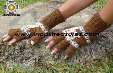 100% Alpaca Wool Fingerless gloves Rustic in Brown