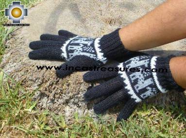 100% Alpaca Wool gloves with Llama Designs in Black