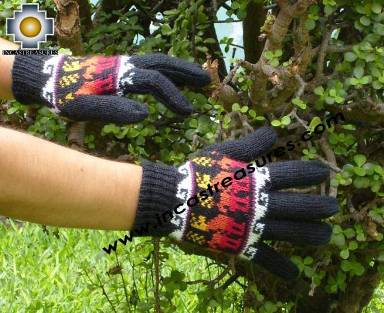 100% Alpaca Wool gloves with Llama Designs in Black Colored