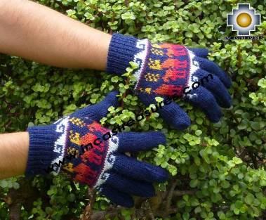 100% Alpaca Wool gloves with Llama Designs in Blue