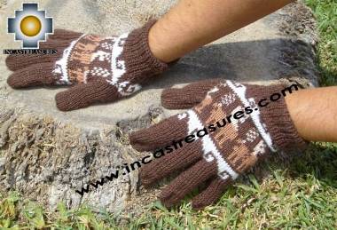 100% Alpaca Wool gloves with Llama Designs in Chocolate