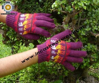 100% Alpaca Wool gloves with Llama Designs in Purple