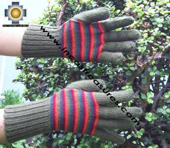 100% Alpaca Wool gloves with Stripes Green and Red