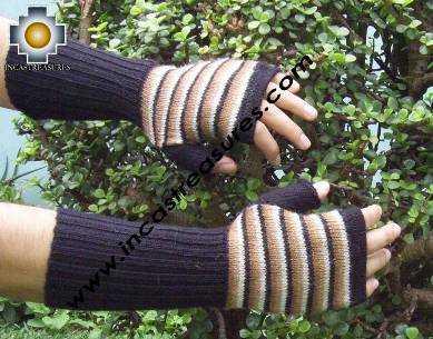 100% Alpaca Wool Mittens Beige Stripes