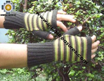 100% Alpaca Wool Mittens Yellow Stripes