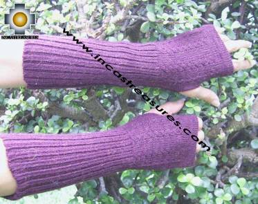 100% Alpaca Wool Wrist Warmers Gloves Solid Color