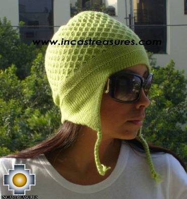 Alpaca Wool Hat solid color Lime Green Chullo