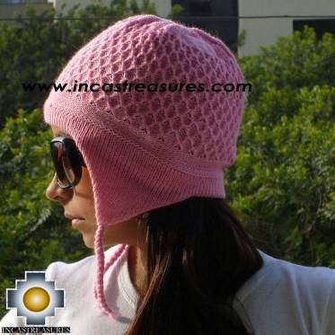 Alpaca Wool Hat solid color Pink Chullo