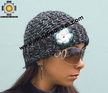 100% Alpaca Wool Hat Handmade Flower 01 