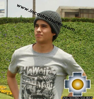 100% Alpaca Winter Hat reversible Gray Sky Extra soft