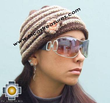 100% Alpaca Wool Hat Worms Brown 