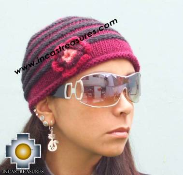 100% Alpaca Wool Hat Worms Burgundy