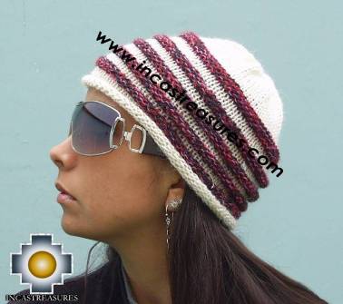 100% Alpaca Wool Hat Worms Burgundy2 