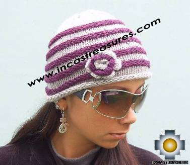 100% Alpaca Wool Hat Worms Purple