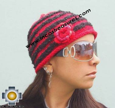 100% Alpaca Wool Hat Worms Red