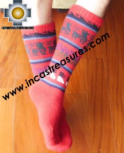 Long Alpaca Socks llamas Red