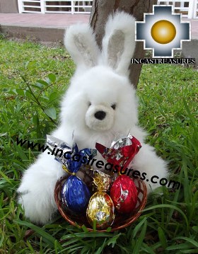 100% Baby Alpaca stuffed easter bunny with chocolate eggs